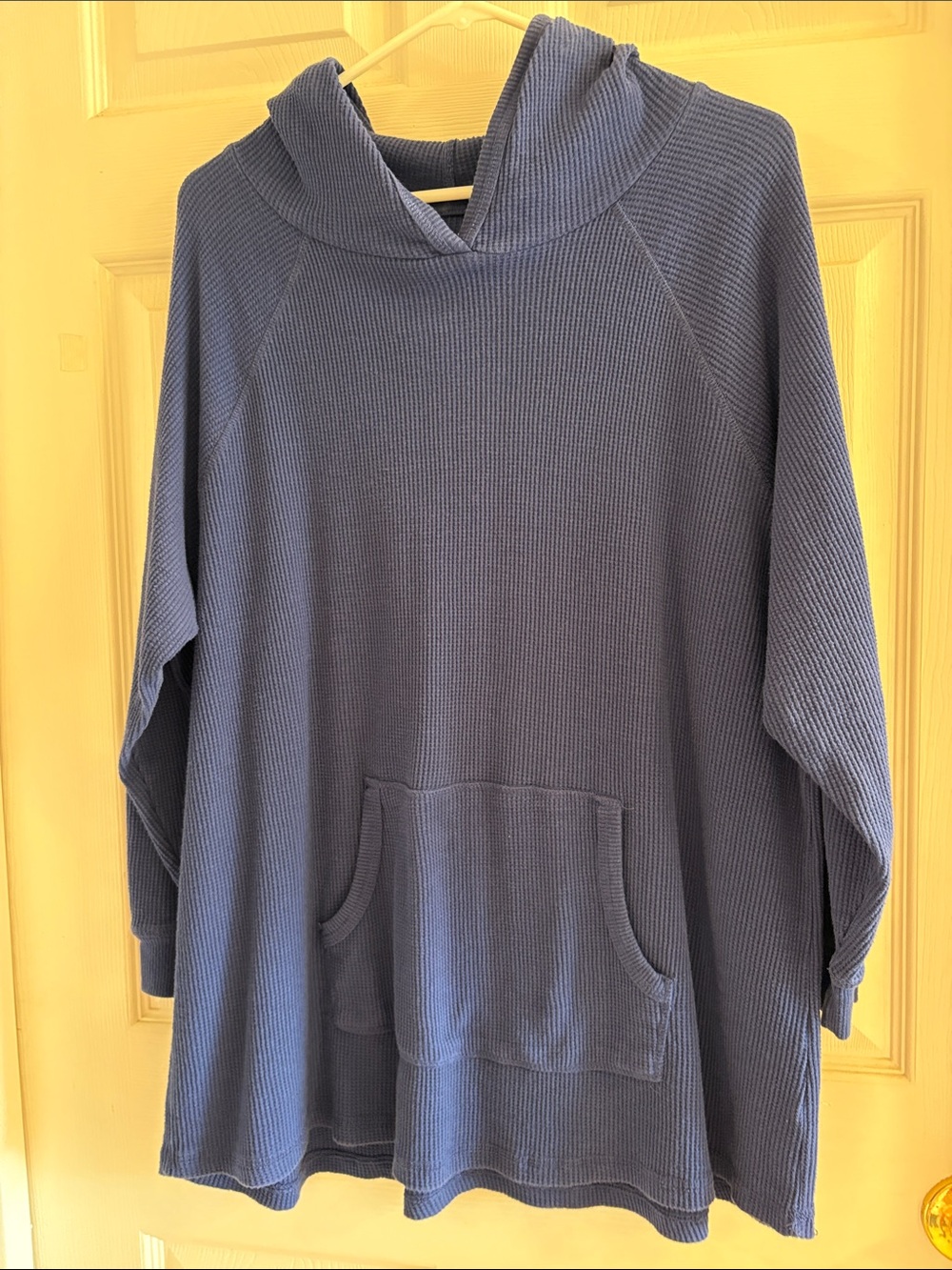 Women’s Blue Hooded Waffle-Knit Sweater